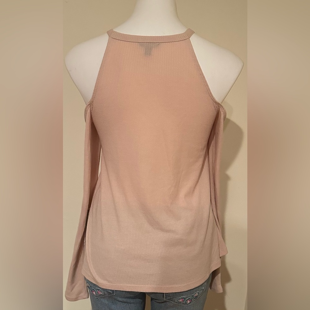 AEROPOSTALE Pale Pink Cold Shoulder Slits On Sides Light Material Sz XS/TP - Picture 3 of 14